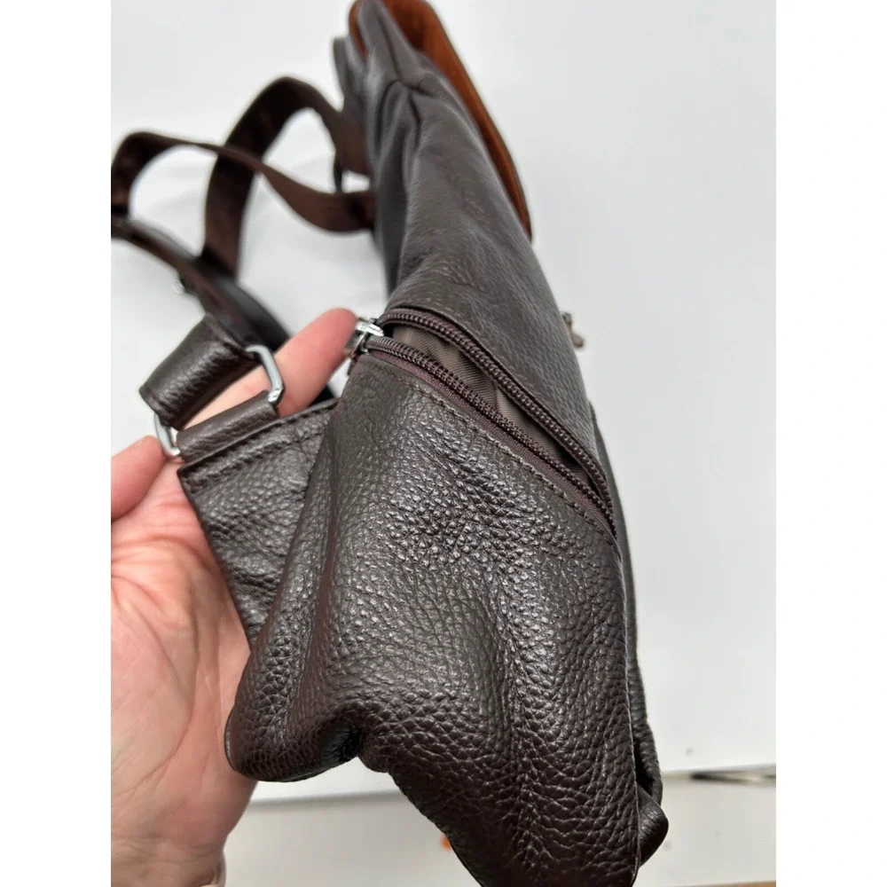 Coolcy Leather Backpack Purse Brown Leather Pebbled EUC